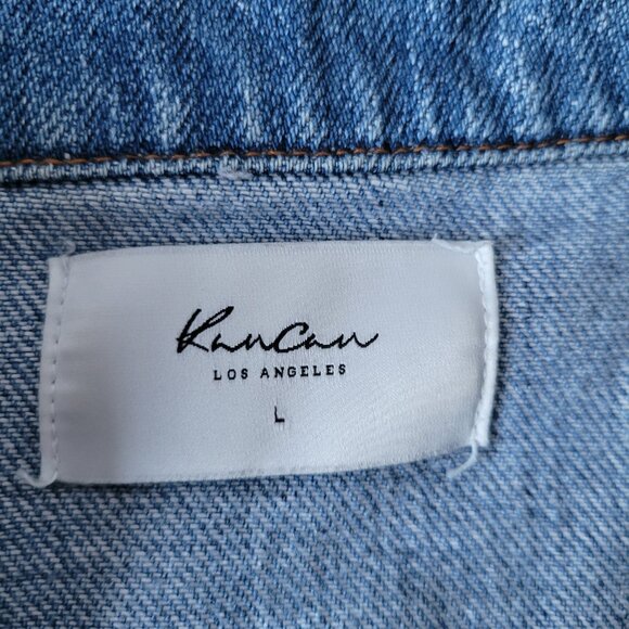 KanCan Los Angeles 100% Cotton Cropped Distresses Denim Jean Jacket Women’s L - Picture 4 of 7